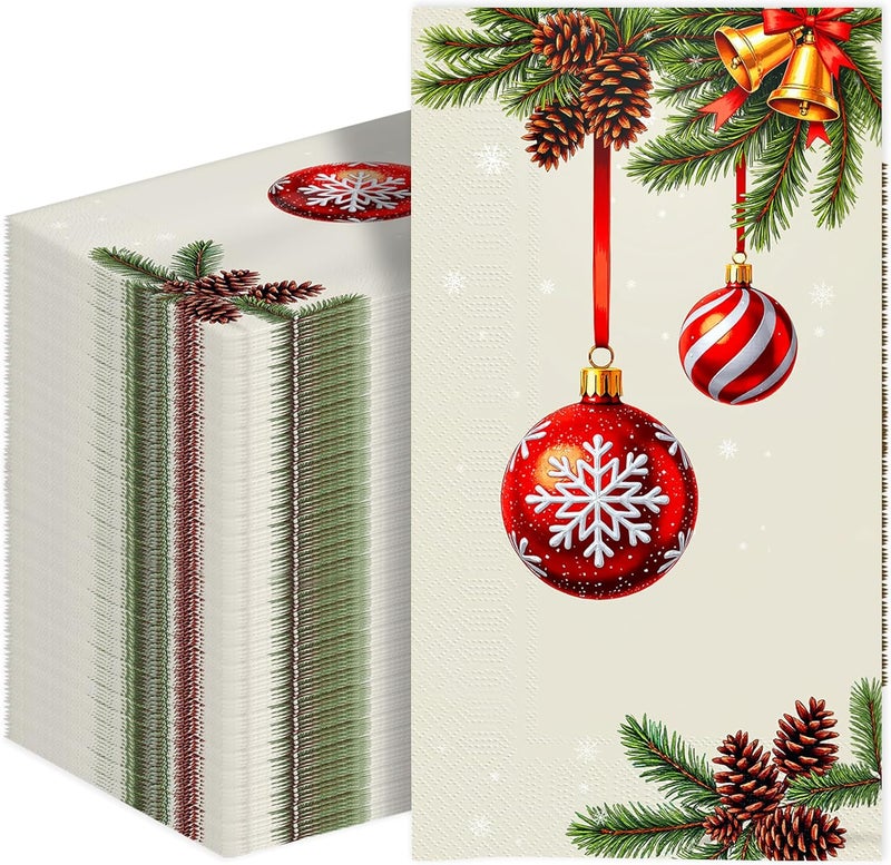 Tbsone Christmas Paper Napkins Disposable: Guest Dinner Hand Towels, Xmas Balls Design for Table Decor, Bathroom, Home, Kitchen, Holiday Cocktail Party (Christmas Classic) - Image 1